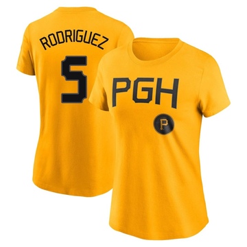 Women's Pittsburgh Pirates Endy Rodriguez ＃5 2023 City Connect Name & Number T-Shirt - Gold