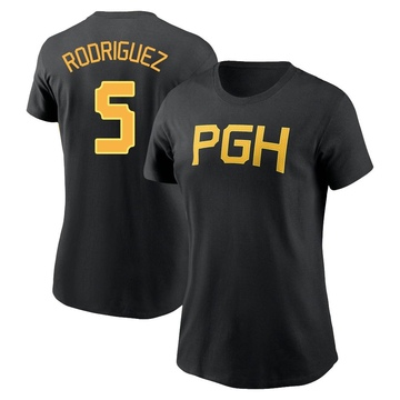 Women's Pittsburgh Pirates Endy Rodriguez ＃5 2023 City Connect Wordmark Name & Number T-Shirt - Black