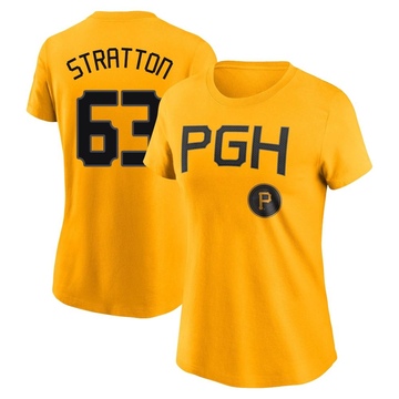 Women's Pittsburgh Pirates Hunter Stratton ＃63 2023 City Connect Name & Number T-Shirt - Gold