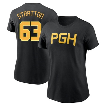 Women's Pittsburgh Pirates Hunter Stratton ＃63 2023 City Connect Wordmark Name & Number T-Shirt - Black