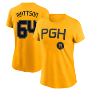 Women's Pittsburgh Pirates Isaac Mattson ＃64 2023 City Connect Name & Number T-Shirt - Gold