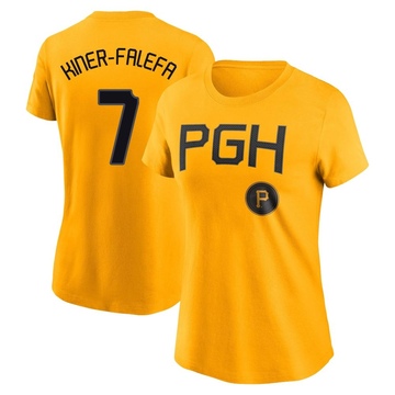 Women's Pittsburgh Pirates Isiah Kiner-Falefa ＃7 2023 City Connect Name & Number T-Shirt - Gold