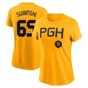 Women's Pittsburgh Pirates Jack Suwinski ＃65 2023 City Connect Name & Number T-Shirt - Gold