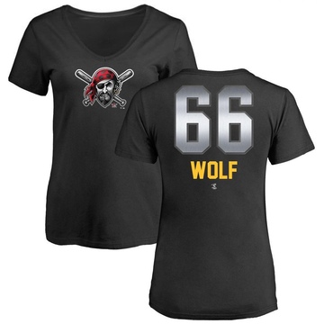 Women's Pittsburgh Pirates Jackson Wolf ＃66 Midnight Mascot V-Neck T-Shirt - Black