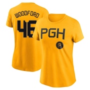 Women's Pittsburgh Pirates Jake Woodford ＃46 2023 City Connect Name & Number T-Shirt - Gold