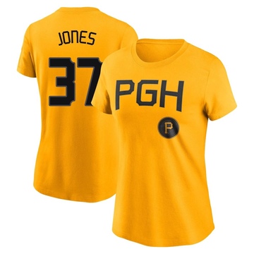 Women's Pittsburgh Pirates Jared Jones ＃37 2023 City Connect Name & Number T-Shirt - Gold