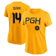 Women's Pittsburgh Pirates Jared Oliva ＃14 2023 City Connect Name & Number T-Shirt - Gold