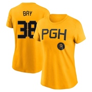 Women's Pittsburgh Pirates Jason Bay ＃38 2023 City Connect Name & Number T-Shirt - Gold