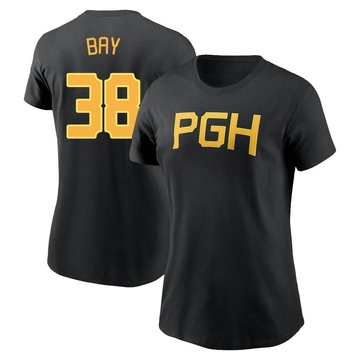 Women's Pittsburgh Pirates Jason Bay ＃38 2023 City Connect Wordmark Name & Number T-Shirt - Black