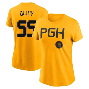 Women's Pittsburgh Pirates Jason Delay ＃55 2023 City Connect Name & Number T-Shirt - Gold