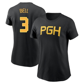 Women's Pittsburgh Pirates Jay Bell ＃3 2023 City Connect Wordmark Name & Number T-Shirt - Black