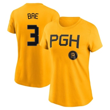 Women's Pittsburgh Pirates Ji Hwan Bae ＃3 2023 City Connect Name & Number T-Shirt - Gold