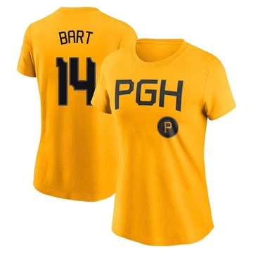 Women's Pittsburgh Pirates Joey Bart ＃14 2023 City Connect Name & Number T-Shirt - Gold