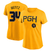 Women's Pittsburgh Pirates Joey Wentz ＃34 2023 City Connect Name & Number T-Shirt - Gold