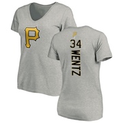 Women's Pittsburgh Pirates Joey Wentz ＃34 Backer Slim Fit T-Shirt Ash