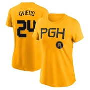 Women's Pittsburgh Pirates Johan Oviedo ＃24 2023 City Connect Name & Number T-Shirt - Gold