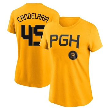 Women's Pittsburgh Pirates John Candelaria ＃45 2023 City Connect Name & Number T-Shirt - Gold