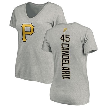 Women's Pittsburgh Pirates John Candelaria ＃45 Backer Slim Fit T-Shirt Ash