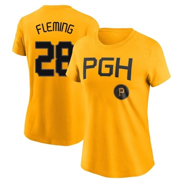 Women's Pittsburgh Pirates Josh Fleming ＃28 2023 City Connect Name & Number T-Shirt - Gold