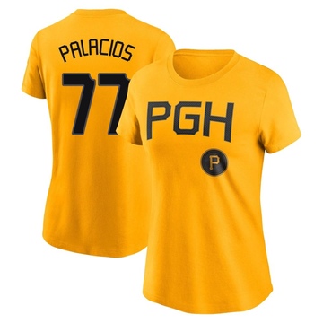 Women's Pittsburgh Pirates Joshua Palacios ＃77 2023 City Connect Name & Number T-Shirt - Gold