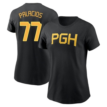 Women's Pittsburgh Pirates Joshua Palacios ＃77 2023 City Connect Wordmark Name & Number T-Shirt - Black