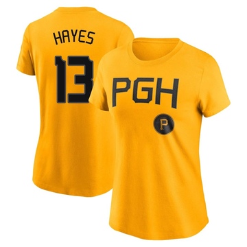 Women's Pittsburgh Pirates Ke'Bryan Hayes ＃13 2023 City Connect Name & Number T-Shirt - Gold