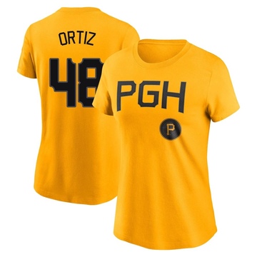 Women's Pittsburgh Pirates Luis Ortiz ＃48 2023 City Connect Name & Number T-Shirt - Gold