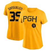 Women's Pittsburgh Pirates Manny Sanguillen ＃35 2023 City Connect Name & Number T-Shirt - Gold