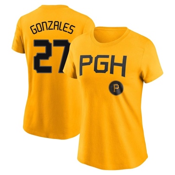 Women's Pittsburgh Pirates Marco Gonzales ＃27 2023 City Connect Name & Number T-Shirt - Gold