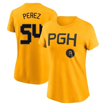 Women's Pittsburgh Pirates Martin Perez ＃54 2023 City Connect Name & Number T-Shirt - Gold