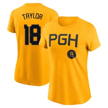 Women's Pittsburgh Pirates Michael Taylor ＃18 2023 City Connect Name & Number T-Shirt - Gold