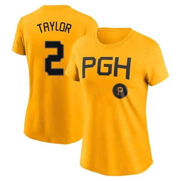 Women's Pittsburgh Pirates Michael Taylor ＃2 2023 City Connect Name & Number T-Shirt - Gold