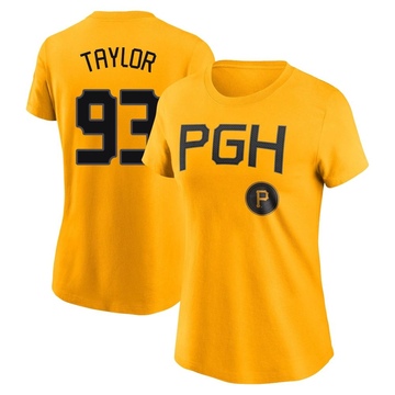 Women's Pittsburgh Pirates Michael Taylor ＃93 2023 City Connect Name & Number T-Shirt - Gold