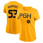 Women's Pittsburgh Pirates Mike Burrows ＃53 2023 City Connect Name & Number T-Shirt - Gold