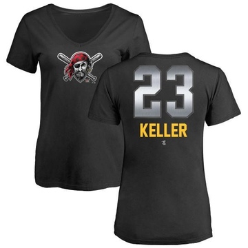 Women's Pittsburgh Pirates Mitch Keller ＃23 Midnight Mascot V-Neck T-Shirt - Black