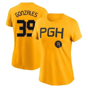 Women's Pittsburgh Pirates Nick Gonzales ＃39 2023 City Connect Name & Number T-Shirt - Gold