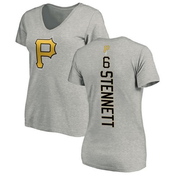 Women's Pittsburgh Pirates Rennie Stennett ＃6 Backer Slim Fit T-Shirt Ash