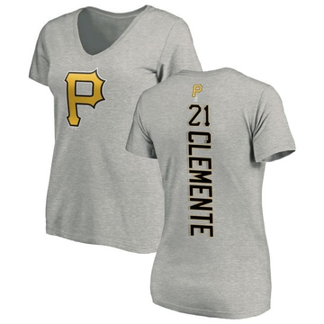 Women's Pittsburgh Pirates Roberto Clemente ＃21 Backer Slim Fit T-Shirt Ash