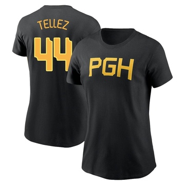 Women's Pittsburgh Pirates Rowdy Tellez ＃44 2023 City Connect Wordmark Name & Number T-Shirt - Black