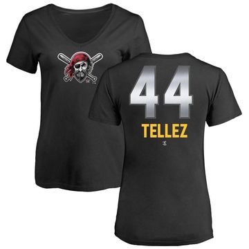 Women's Pittsburgh Pirates Rowdy Tellez ＃44 Midnight Mascot V-Neck T-Shirt - Black