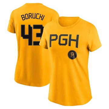 Women's Pittsburgh Pirates Ryan Borucki ＃43 2023 City Connect Name & Number T-Shirt - Gold