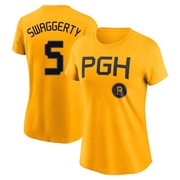 Women's Pittsburgh Pirates Travis Swaggerty ＃5 2023 City Connect Name & Number T-Shirt - Gold