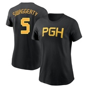 Women's Pittsburgh Pirates Travis Swaggerty ＃5 2023 City Connect Wordmark Name & Number T-Shirt - Black