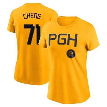 Women's Pittsburgh Pirates Tsung-Che Cheng ＃71 2023 City Connect Name & Number T-Shirt - Gold