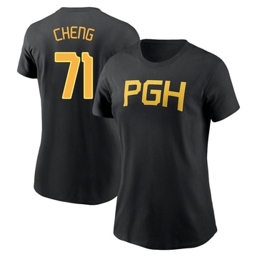 Women's Pittsburgh Pirates Tsung-Che Cheng ＃71 2023 City Connect Wordmark Name & Number T-Shirt - Black