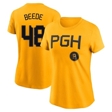 Women's Pittsburgh Pirates Tyler Beede ＃48 2023 City Connect Name & Number T-Shirt - Gold