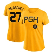 Women's Pittsburgh Pirates Vince Velasquez ＃27 2023 City Connect Name & Number T-Shirt - Gold