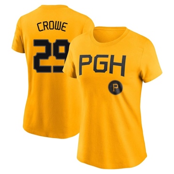 Women's Pittsburgh Pirates Wil Crowe ＃29 2023 City Connect Name & Number T-Shirt - Gold