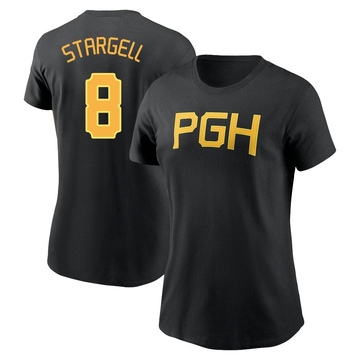 Women's Pittsburgh Pirates Willie Stargell ＃8 2023 City Connect Wordmark Name & Number T-Shirt - Black