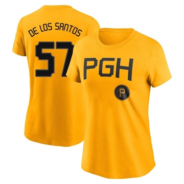 Women's Pittsburgh Pirates Yerry De Los Santos ＃57 2023 City Connect Name & Number T-Shirt - Gold